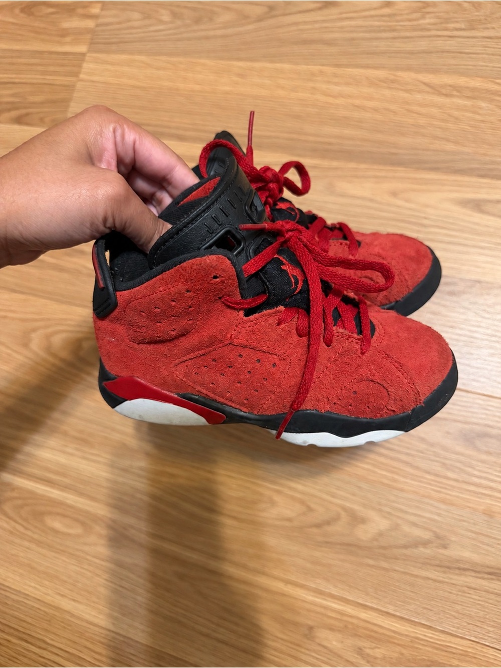 Jordan Kids Red Suede High-Top Sneakers - Picture 2 of 5